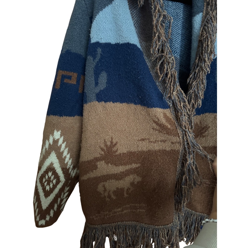 Idyllwind Open Front Cardigan Southwestern Fringe Western Aztec Pattern Medium - Picture 2 of 10
